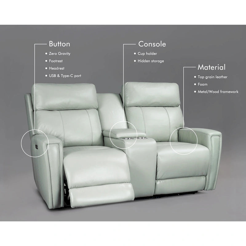 71.5 Leather Zero Gravity Power Recliner Loveseat Sofa with Power Headrest, USB&USB-C Port
