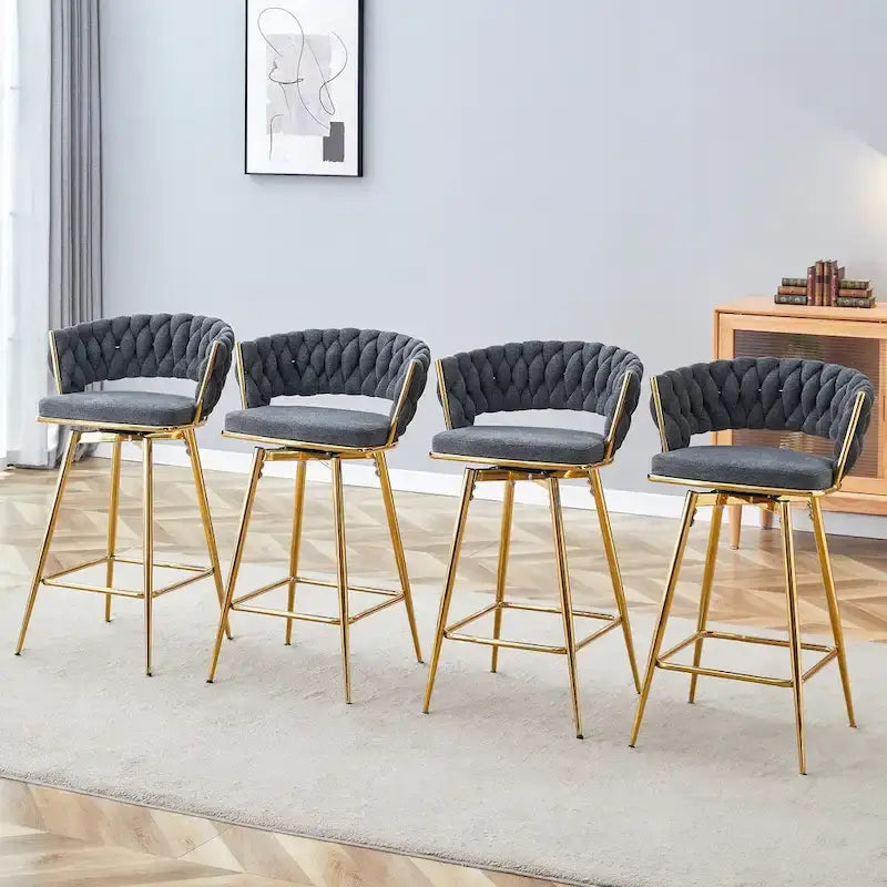 A Set of 4 Rotating Bar Stools, Equipped with Breathable Linen Cushions - Suitable for The Height of The Kitchen Island