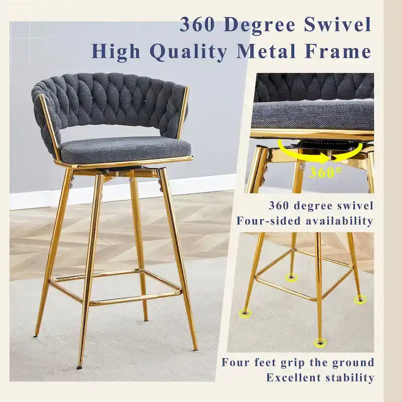 A Set of 4 Rotating Bar Stools, Equipped with Breathable Linen Cushions - Suitable for The Height of The Kitchen Island