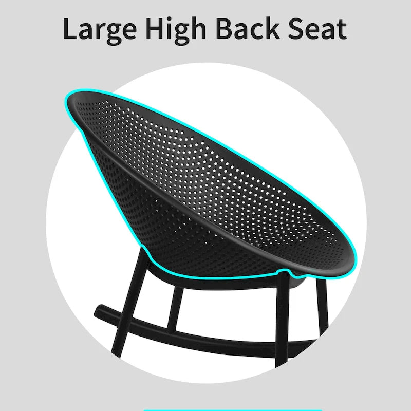 Mid-Century Modern Plastic Rocking Lounge Chair Plastic Legs with Breathable Perforated Egg Shaped Seat for Indoor/Outdoor Use