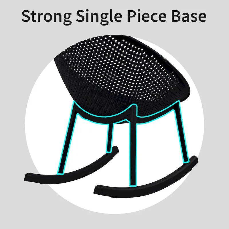 Mid-Century Modern Plastic Rocking Lounge Chair Plastic Legs with Breathable Perforated Egg Shaped Seat for Indoor/Outdoor Use