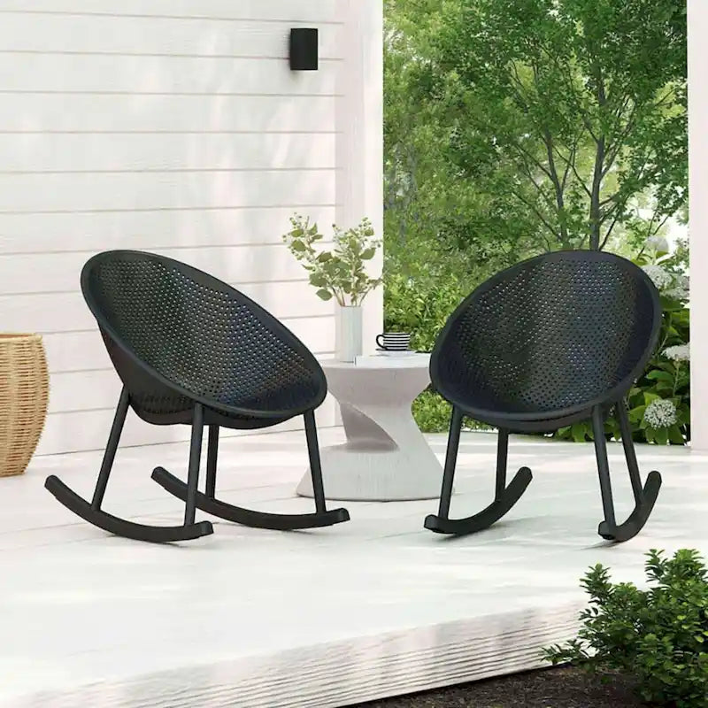 Mid-Century Modern Plastic Rocking Lounge Chair Plastic Legs with Breathable Perforated Egg Shaped Seat for Indoor/Outdoor Use