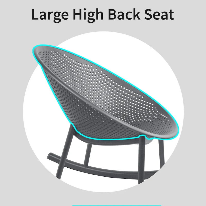 Mid-Century Modern Plastic Rocking Lounge Chair Plastic Legs with Breathable Perforated Egg Shaped Seat for Indoor/Outdoor Use