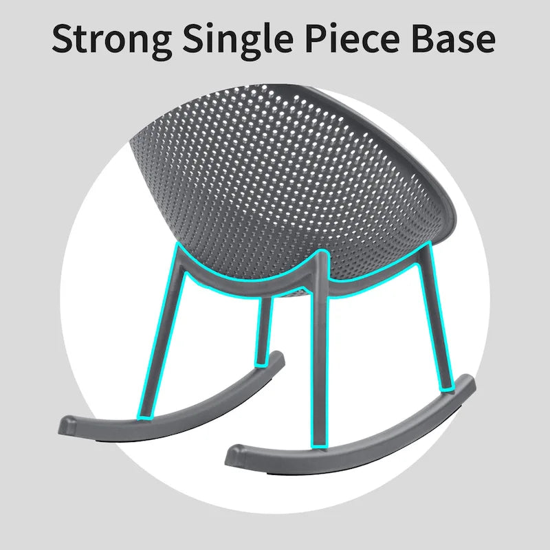 Mid-Century Modern Plastic Rocking Lounge Chair Plastic Legs with Breathable Perforated Egg Shaped Seat for Indoor/Outdoor Use