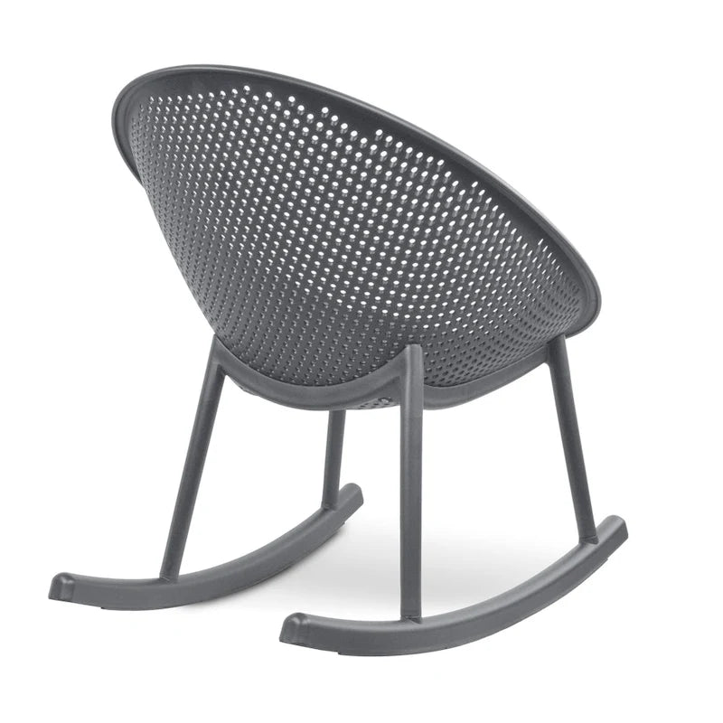 Mid-Century Modern Plastic Rocking Lounge Chair Plastic Legs with Breathable Perforated Egg Shaped Seat for Indoor/Outdoor Use