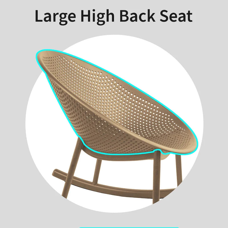Mid-Century Modern Plastic Rocking Lounge Chair Plastic Legs with Breathable Perforated Egg Shaped Seat for Indoor/Outdoor Use