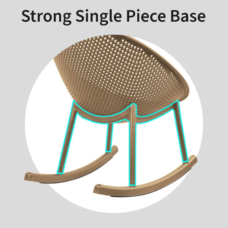 Mid-Century Modern Plastic Rocking Lounge Chair Plastic Legs with Breathable Perforated Egg Shaped Seat for Indoor/Outdoor Use