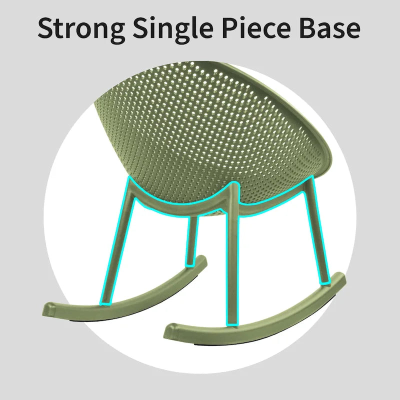 Mid-Century Modern Plastic Rocking Lounge Chair Plastic Legs with Breathable Perforated Egg Shaped Seat for Indoor/Outdoor Use