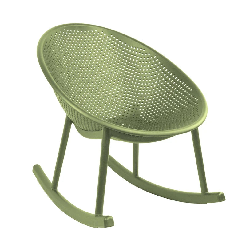 Mid-Century Modern Plastic Rocking Lounge Chair Plastic Legs with Breathable Perforated Egg Shaped Seat for Indoor/Outdoor Use