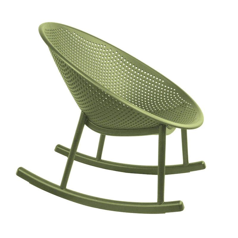 Mid-Century Modern Plastic Rocking Lounge Chair Plastic Legs with Breathable Perforated Egg Shaped Seat for Indoor/Outdoor Use
