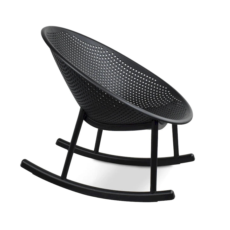 Mid-Century Modern Plastic Rocking Lounge Chair Plastic Legs with Breathable Perforated Egg Shaped Seat for Indoor/Outdoor Use