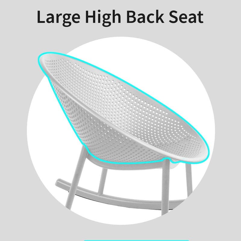 Mid-Century Modern Plastic Rocking Lounge Chair Plastic Legs with Breathable Perforated Egg Shaped Seat for Indoor/Outdoor Use