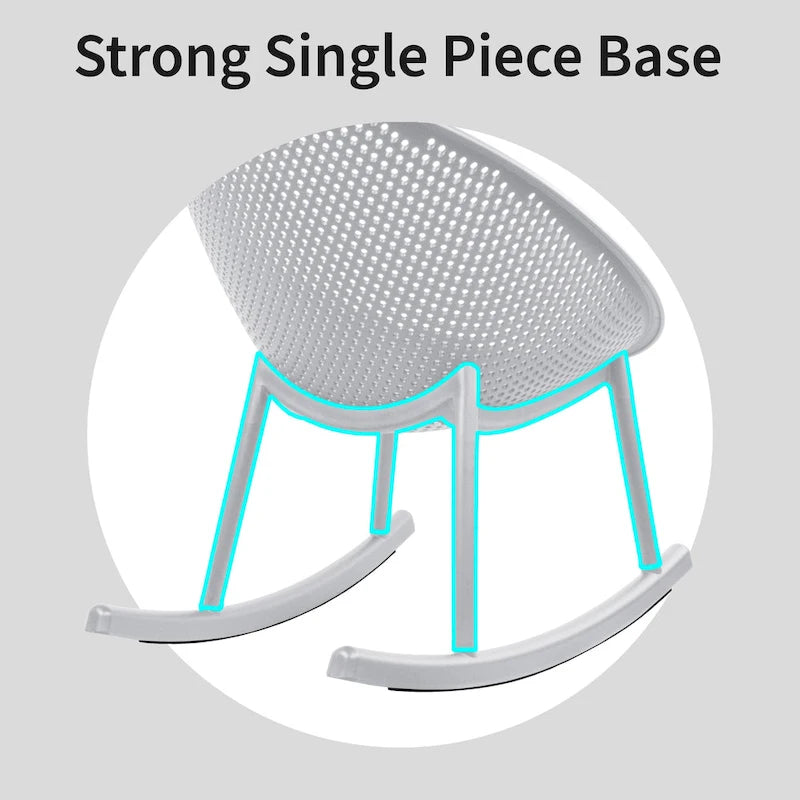 Mid-Century Modern Plastic Rocking Lounge Chair Plastic Legs with Breathable Perforated Egg Shaped Seat for Indoor/Outdoor Use