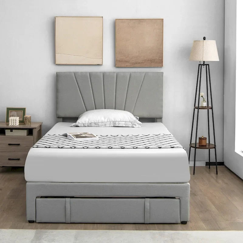 Full/Queen Upholstered Bed Frame Platform Bed with Drawer &