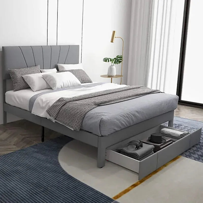 Full/Queen Upholstered Bed Frame Platform Bed with Drawer &