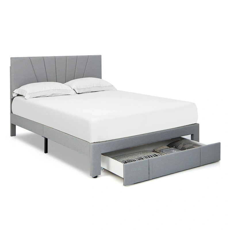 Full/Queen Upholstered Bed Frame Platform Bed with Drawer &