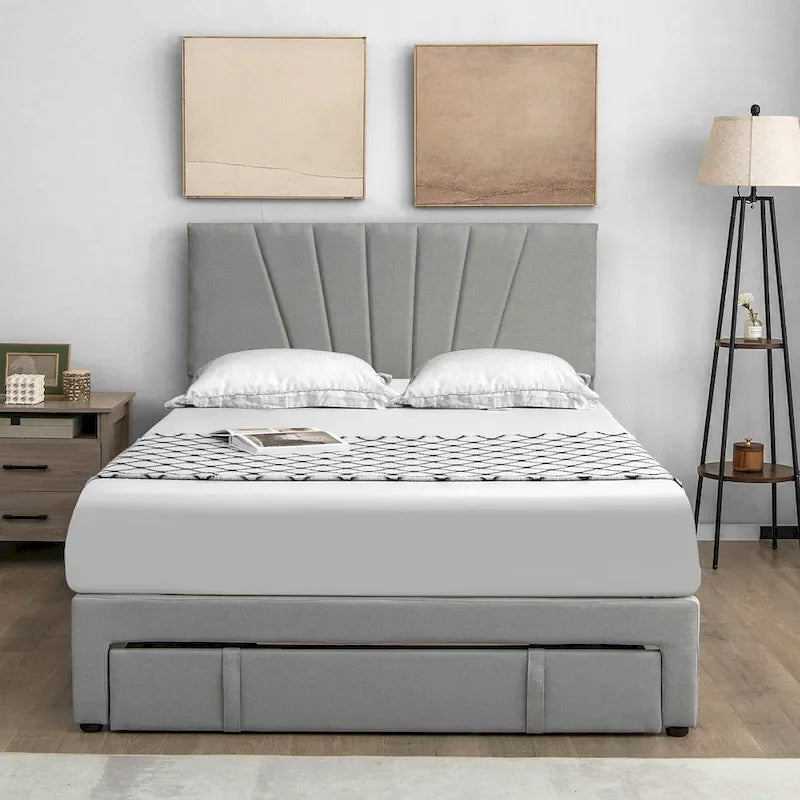 Full/Queen Upholstered Bed Frame Platform Bed with Drawer &