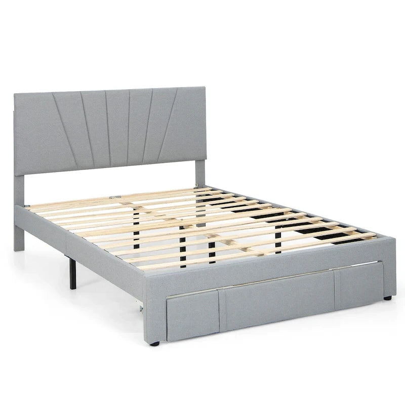 Full/Queen Upholstered Bed Frame Platform Bed with Drawer &
