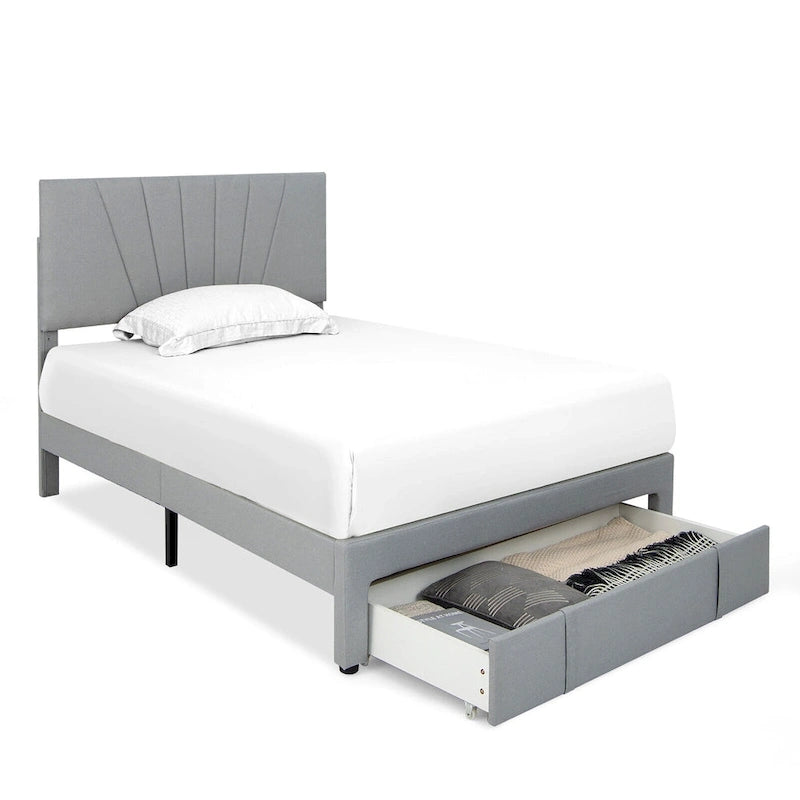 Full/Queen Upholstered Bed Frame Platform Bed with Drawer &