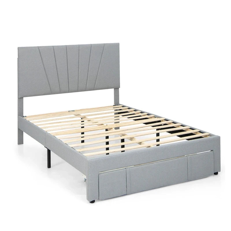 Full/Queen Upholstered Bed Frame Platform Bed with Drawer &