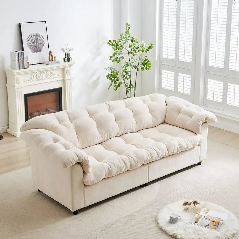 99.2  Chenille Comfort Deep Seat Sofa, Upholstered Fluffy Cloud Sofa