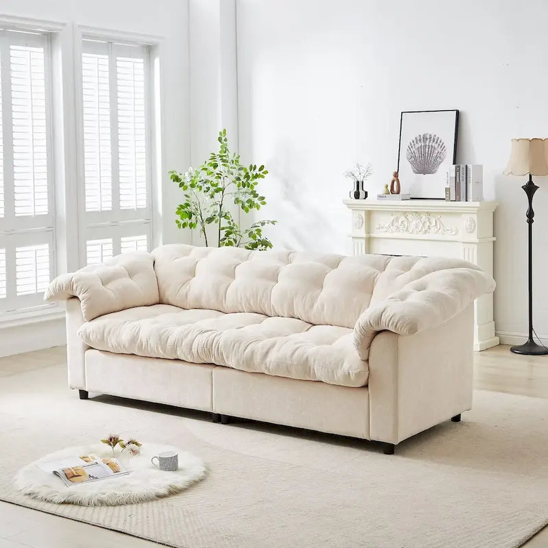 99.2  Chenille Comfort Deep Seat Sofa, Upholstered Fluffy Cloud Sofa