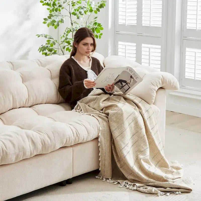 99.2  Chenille Comfort Deep Seat Sofa, Upholstered Fluffy Cloud Sofa