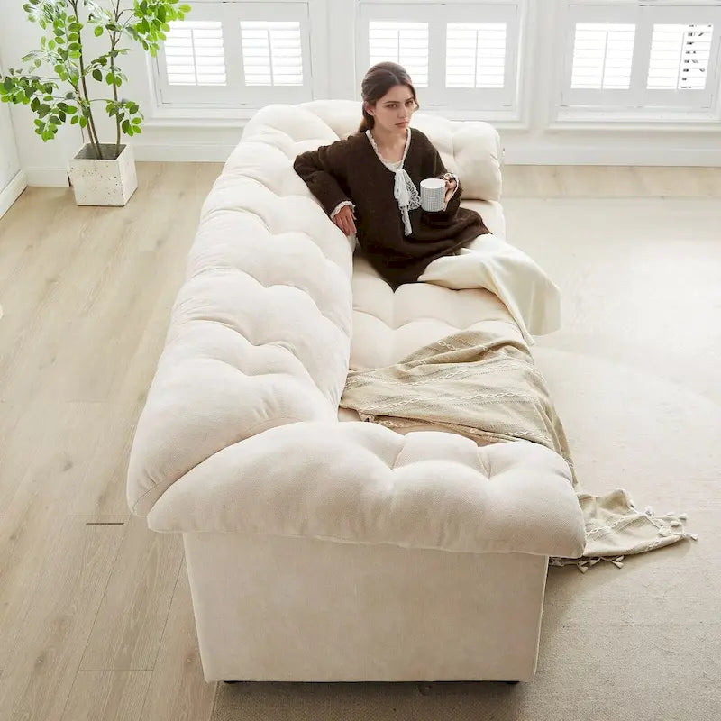 99.2  Chenille Comfort Deep Seat Sofa, Upholstered Fluffy Cloud Sofa