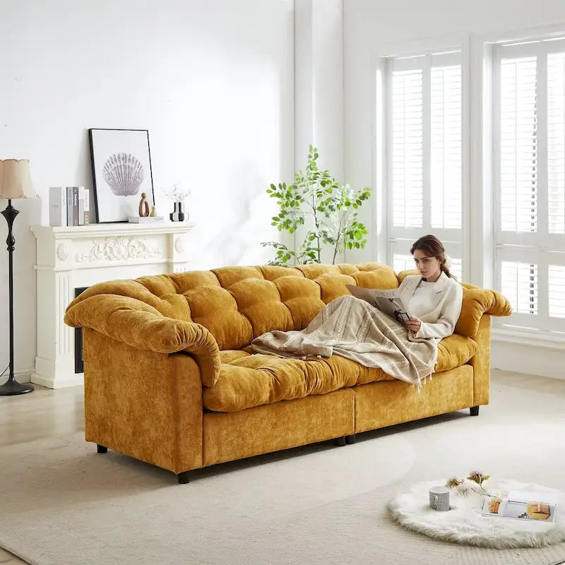 99.2  Chenille Comfort Deep Seat Sofa, Upholstered Fluffy Cloud Sofa