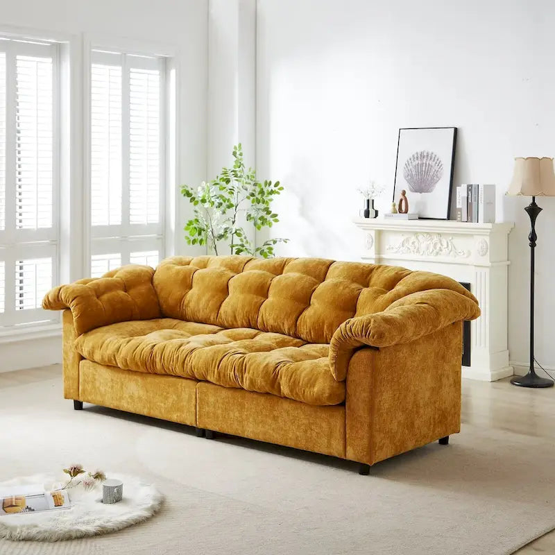 99.2  Chenille Comfort Deep Seat Sofa, Upholstered Fluffy Cloud Sofa