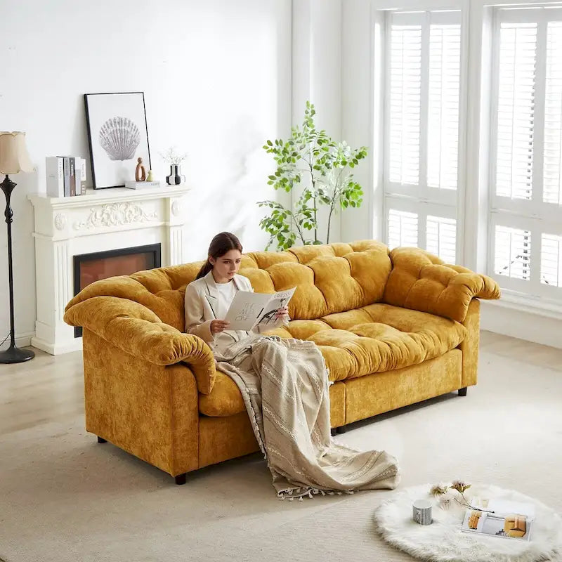 99.2  Chenille Comfort Deep Seat Sofa, Upholstered Fluffy Cloud Sofa