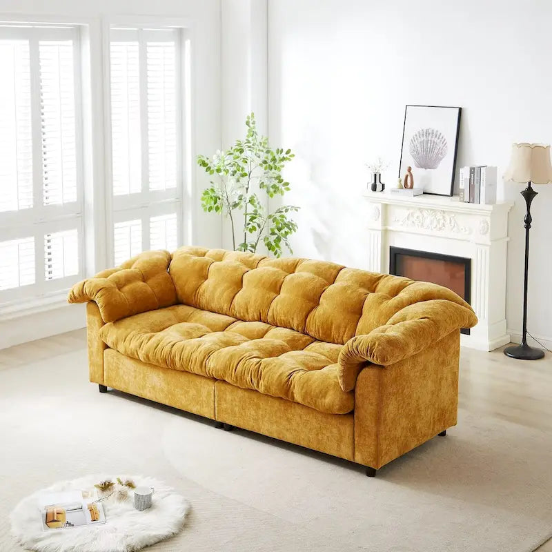 99.2  Chenille Comfort Deep Seat Sofa, Upholstered Fluffy Cloud Sofa