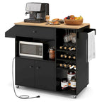 Gymax Kitchen Island Cart w/ Drop-Leaf & Power Outlet Microwave Shelf