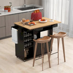 Chariot de cuisine îlot avec rallonge rabattable et prise de courant, étagère pour micro-ondes