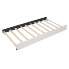 Lit plateforme tapissé de lin avec tête de lit à lignes verticales et cloutée, cadre de lit en bois avec 2 tiroirs et lit gigogne