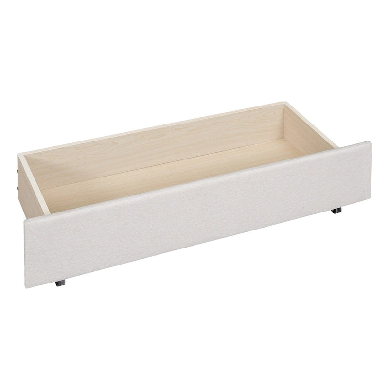 Linen Upholstered Platform Bed Vertical Lines Headboard with Nailhead Trim, Wood Panel Bed Frame 2 Drawers & Trundle Bed