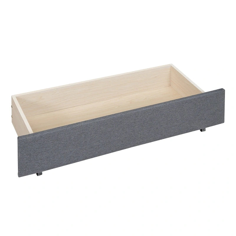 Linen Upholstered Platform Bed Vertical Lines Headboard with Nailhead Trim, Wood Panel Bed Frame 2 Drawers & Trundle Bed