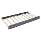 Lit plateforme tapissé de lin avec tête de lit à lignes verticales et cloutée, cadre de lit en bois avec 2 tiroirs et lit gigogne