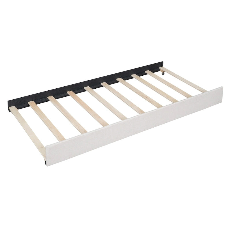 Linen Upholstered Platform Bed Vertical Lines Headboard with Nailhead Trim, Wood Panel Bed Frame 2 Drawers & Trundle Bed