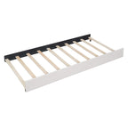 Lit plateforme tapissé de lin avec tête de lit à lignes verticales et cloutée, cadre de lit en bois avec 2 tiroirs et lit gigogne