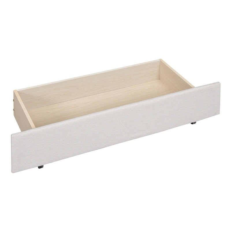 Linen Upholstered Platform Bed Vertical Lines Headboard with Nailhead Trim, Wood Panel Bed Frame 2 Drawers & Trundle Bed