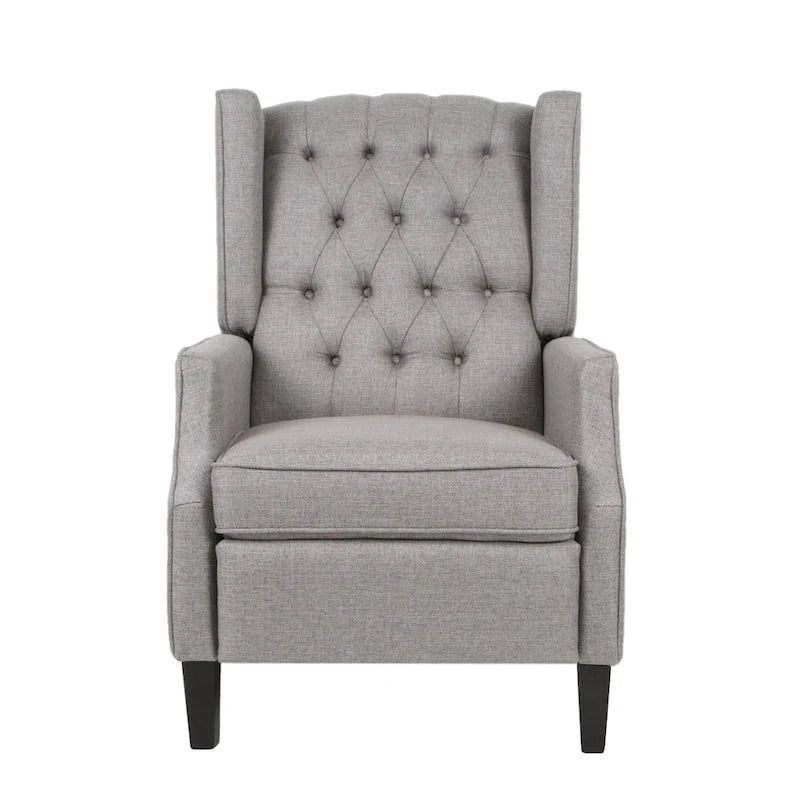 Grey Fabric Mid-Century Upholstered Wingback Push-Back Recliner with Footrest and Button-tufted Backrest