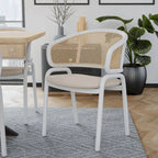 Ervilla Modern Stylish Side Chair with Rattan Back and White Steel Legs for Dining Room & Kitchen