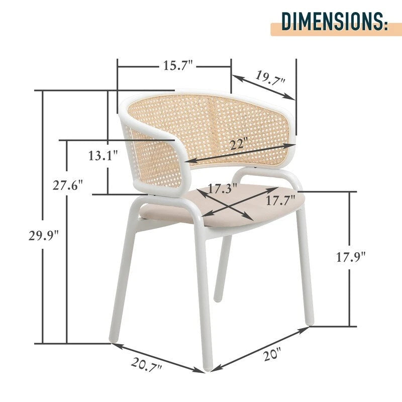 Modern Stylish Side Chair with Rattan Back and White Steel Legs for Dining Room & Kitchen