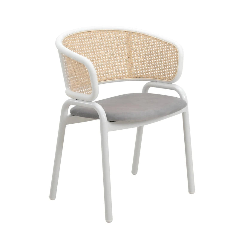 Modern Stylish Side Chair with Rattan Back and White Steel Legs for Dining Room & Kitchen