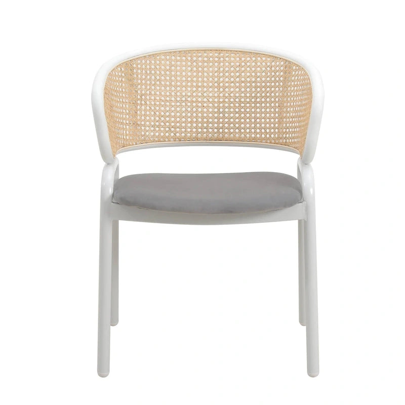 Modern Stylish Side Chair with Rattan Back and White Steel Legs for Dining Room & Kitchen