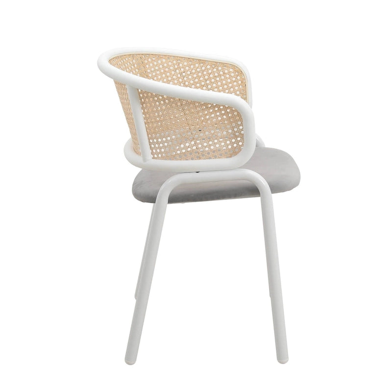 Modern Stylish Side Chair with Rattan Back and White Steel Legs for Dining Room & Kitchen