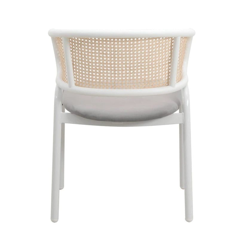 Modern Stylish Side Chair with Rattan Back and White Steel Legs for Dining Room & Kitchen