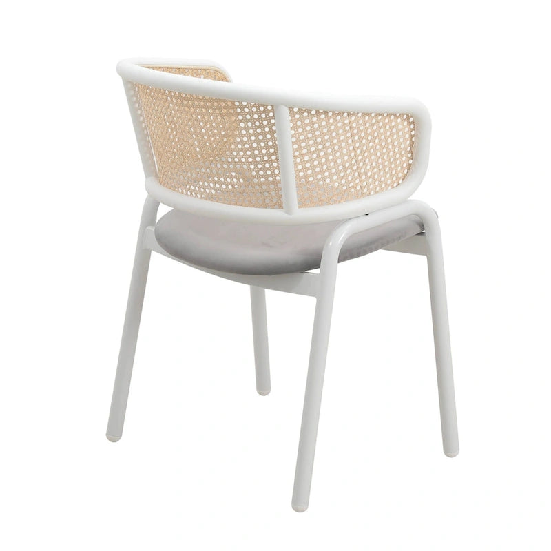 Modern Stylish Side Chair with Rattan Back and White Steel Legs for Dining Room & Kitchen