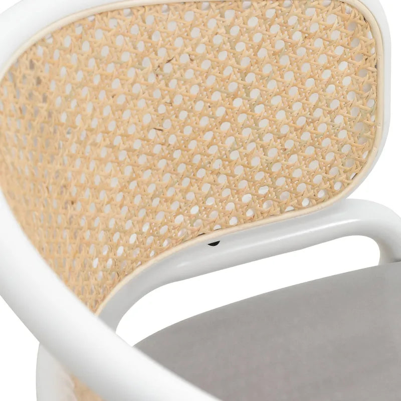 Modern Stylish Side Chair with Rattan Back and White Steel Legs for Dining Room & Kitchen